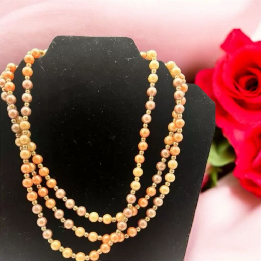 Vintage Faux Pearl Multicolored Necklace with Spacers – 27 Inches